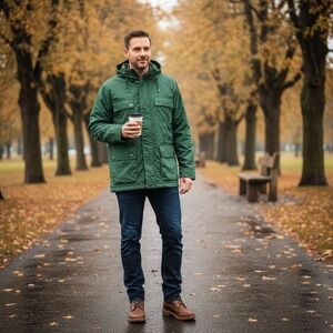 Lands' End Field Jacket‎ Mens XXL Green Hooded Utility Outdoors Waterproof